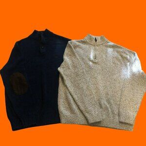 Chaps Men's Cotton Sweaters L 1/4 Zip Blue & Gray Elbow Patch
